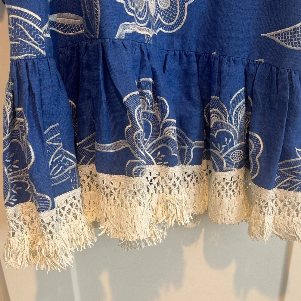 Alexis Blue and White Floral Lace-Trim Dress - Picture 3 of 4
